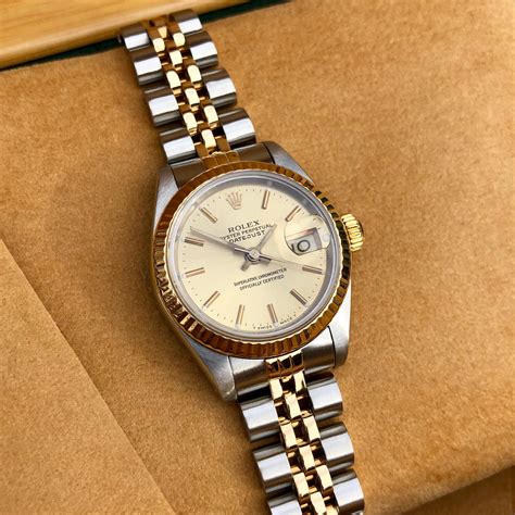 rolex pre-owned datejust champagne dial ladies jubilee bracelet watch 69173c